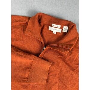 Alex Cannon Mens XL Merino Wool Quarter Zip Sweater Burnt Orange Rust Pullover